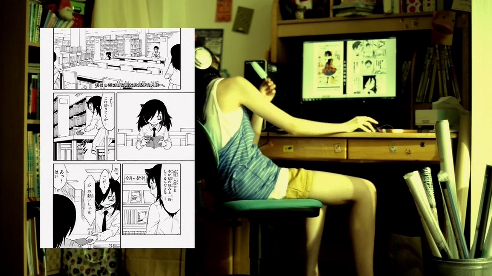 девушка на стуле kuroki tomoko из аниме WataMote